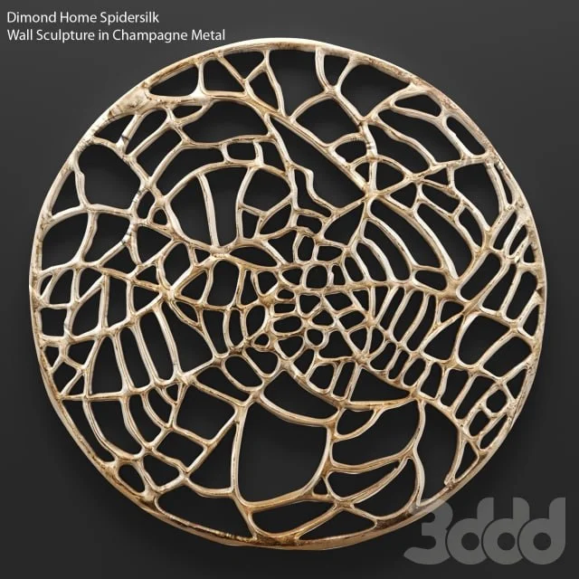 Spidersilk Wall Sculpture in Champagne Metal, luxury, gold, wall decor, disk, abstraction, painting